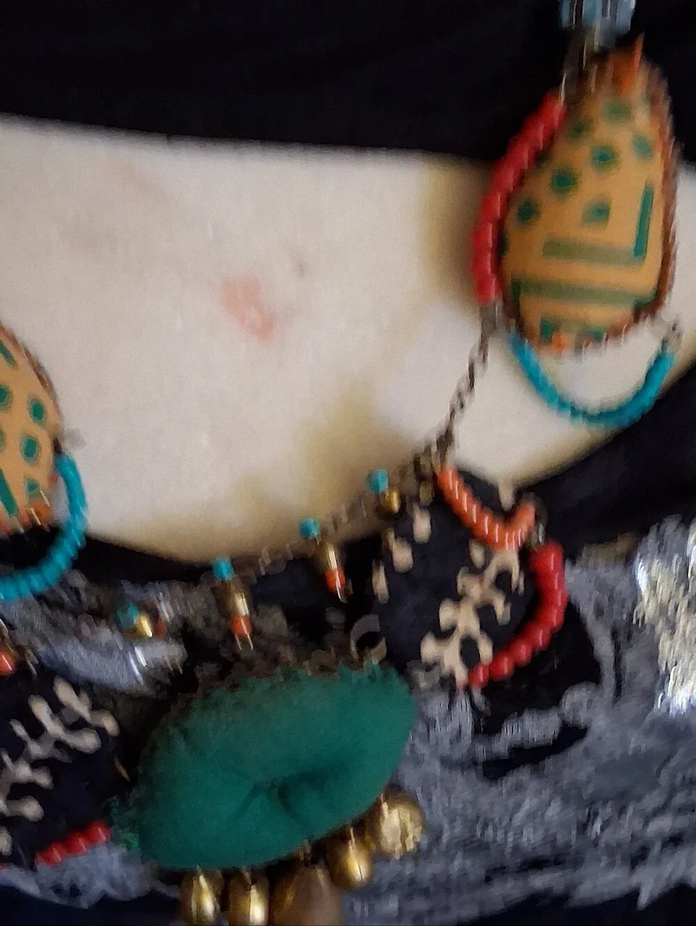 Boho Turquoise and Gold Fabric Pendant Necklace - Women Jewelry